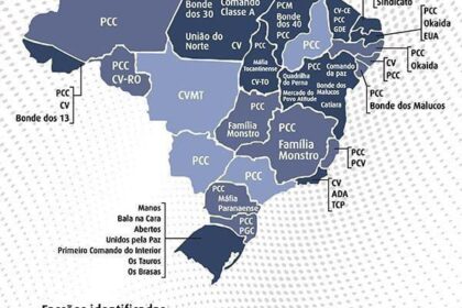 Mapa do Brasil mostrando expansão do PCC e CV contra McDonald's