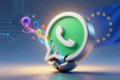 Logo do WhatsApp e símbolo de IA sob regulamentação da União Europeia