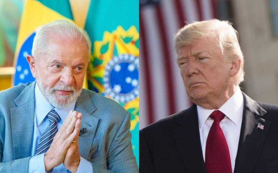 Donald Trump e líderes europeus de direita virando as costas, enquanto Flávio Bolsonaro permanece alinhado ao ex-presidente americano