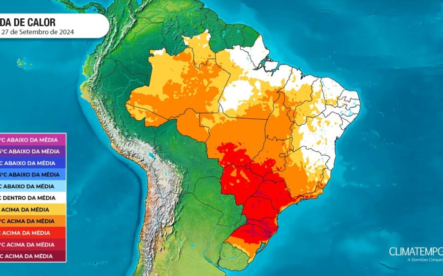 Mapa de Mato Grosso com 66 municípios em alerta vermelho de calor extremo acima de 40°C