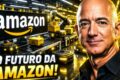 Centro logístico da Amazon no Brasil com frota de entregas e mapa do Brasil ao fundo