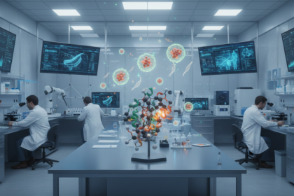 Laboratório de biologia da Anthropic com pesquisadores e equipamentos de IA