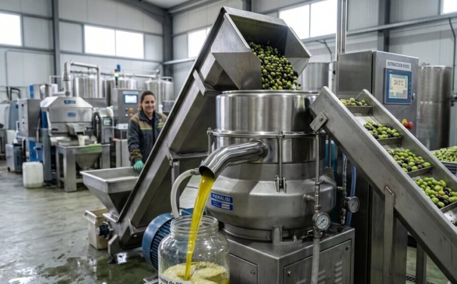 Garrafa de azeite Sabiá premiada no Flos Olei 2027 sobre mesa de degustação