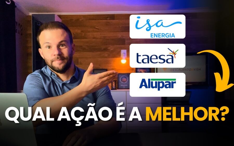 Linhas de transmissão de energia ao pôr do sol, representando setor elétrico brasileiro e análise de ações ISAE4, ALUP11, TAEE3