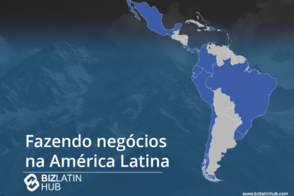 Logotipo do BTG Pactual sobre mapa da América Latina com destaque para o Peru