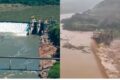 Barragem Arroio São Luiz em São Marcos RS com fissuras visíveis e nível alto da água
