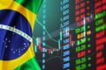 Gráfico de alta da bolsa brasileira com logos JPMorgan, Goldman Sachs e Global X indicando oportunidade de 28%