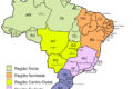 Mapa do Brasil destacando Norte, Nordeste e Centro-Oeste com ícones de infraestrutura e bandeira da França