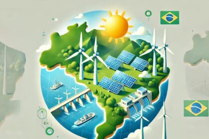 Data center moderno no Brasil com servidores de IA e infraestrutura de energia renovável