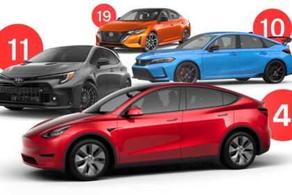 Bomba de gasolina e carros novos com gráfico de custos crescentes representando novas normas de consumo dos EUA