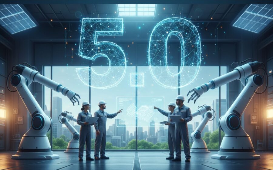 Fábrica chinesa futurista com robôs e IA representando investimento de US$ 12 tri na Indústria 5.0