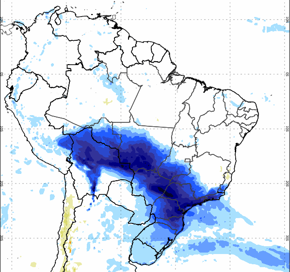 Mapa meteorológico do Rio Grande do Sul mostrando alerta de ciclone, temporais e ventos acima de 90 km/h