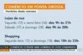 Vitrine de loja em Divinópolis com placa de horário estendido até 18h no sábado para Dia das Crianças