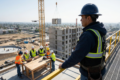 Canteiro de obras industrial em São Paulo com estruturas pré-fabricadas e módulos metálicos