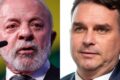 Ilustração mostra logotipo do X com dinheiro estrangeiro fluindo para foto de Flávio Bolsonaro, simbolizando financiamento ilegal de campanha 2026