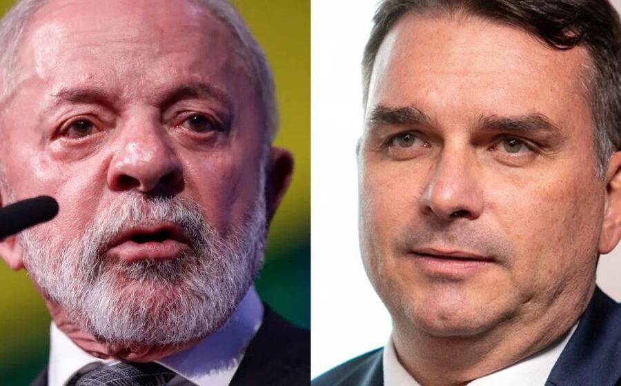 Ilustração mostra logotipo do X com dinheiro estrangeiro fluindo para foto de Flávio Bolsonaro, simbolizando financiamento ilegal de campanha 2026