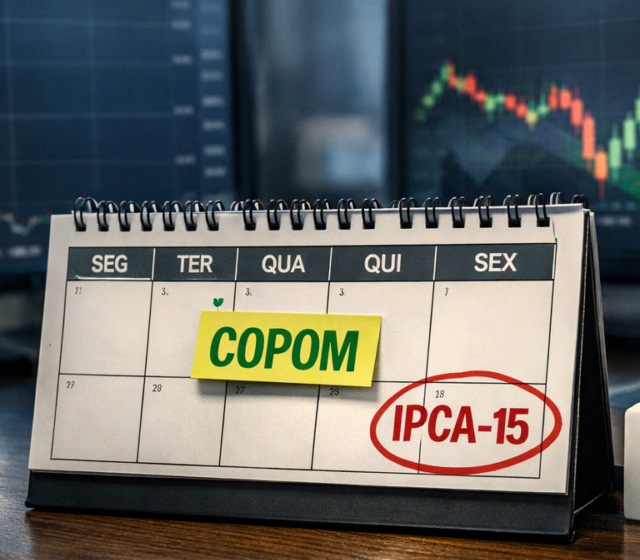 Gráfico da taxa Selic e indicadores econômicos brasileiros com destaque para Copom e IPCA-15