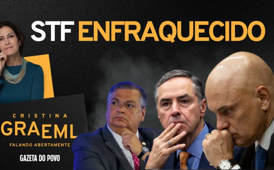Prédio do STF envolto por logos do TikTok e símbolos de redes sociais, representando crise institucional e tiktokização da política