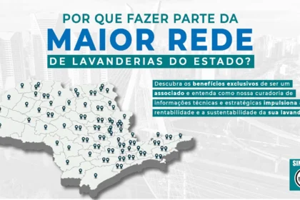 Interior de lavanderia de autoatendimento em São Paulo com fileiras de máquinas de lavar e secar modernas