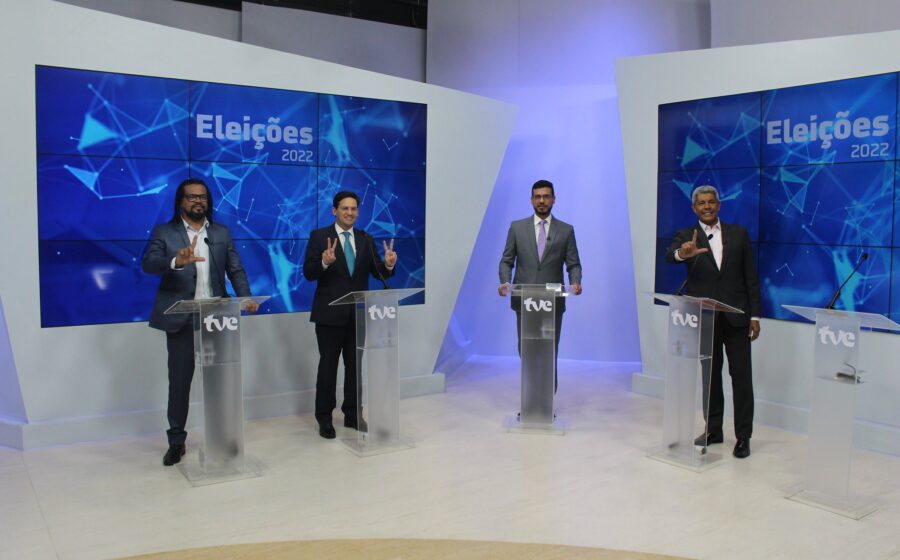 Três candidatos ao governo da Bahia em debate na TV Bahia: ACM Neto, Jerônimo Rodrigues e Ronaldo Mansur
