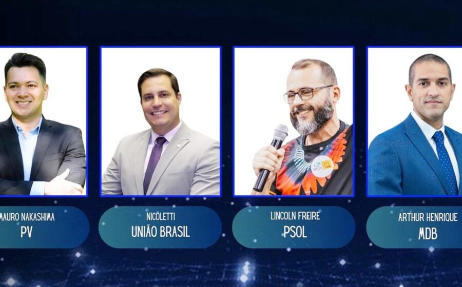 Debate eleitoral no ES com três candidatos ao governo: Helder Salomão, Lorenzo Pazolini e Ricardo Ferraço no estúdio da TV Gazeta