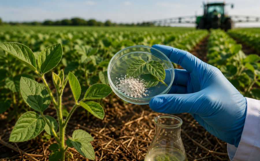 Ministro da Agricultura assinando decreto dos bioinsumos com biofertilizantes e defensivos biológicos ao fundo