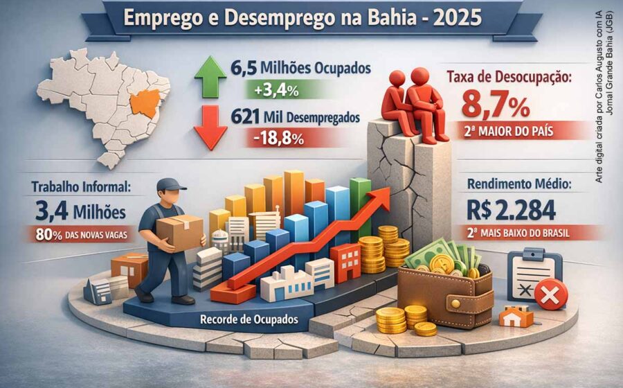Trabalhadores brasileiros em canteiro de obras e comércio informal representam paradoxo do emprego 2026