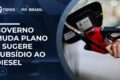 Bomba de combustível diesel com preço destacado e selo do Ministério da Fazenda