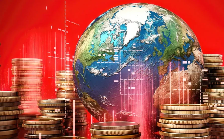 Gráfico de barras mostra dívida global de US$ 365 trilhões superando investimentos em IA, defesa e energia
