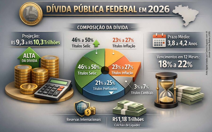 Gráfico de barras mostra dívida pública brasileira acelerando de 2,8% para 4% do PIB ao ano no próximo quadriênio