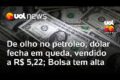 Gráfico de alta do dólar acima de R$ 5,22 com cédulas americanas e brasileiras