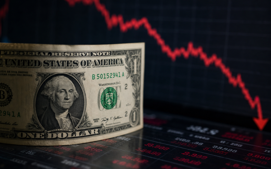 Tela de cotações mostra dólar a R$ 5,19 e Ibovespa em queda forte