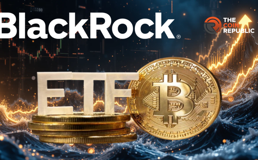 Gráfico mostra queda de 81% nas entradas de ETFs Bitcoin com logo BlackRock em destaque