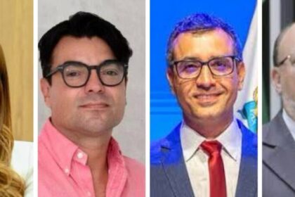 Mapa de Sergipe com 6 candidatos a governador e urnas eletrônicas simbolizando eleição 2026