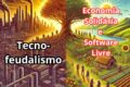 Mapa da Europa com logotipos de software livre substituindo ícones de Big Tech como Google e Microsoft