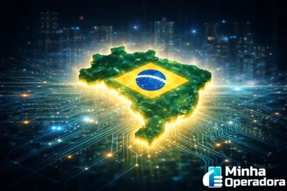 Bandeira da Europa quebrando correntes de logos Big Tech rumo a software livre