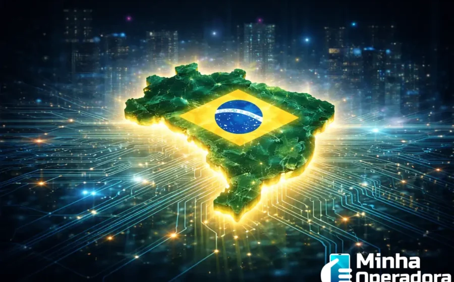 Bandeira da Europa quebrando correntes de logos Big Tech rumo a software livre