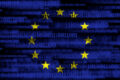 Bandeira da França com símbolos de código aberto representando soberania digital europeia