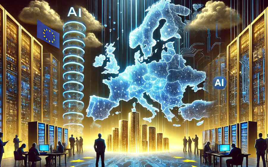 Mapa da Europa com ícones de código aberto substituindo logos de Big Tech, simbolizando soberania digital