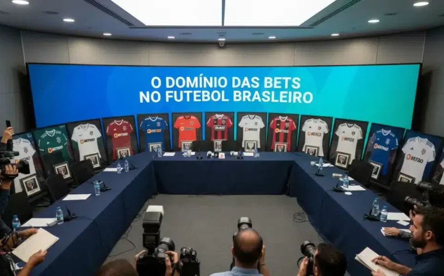 Camisas do Flamengo e Corinthians lado a lado com espaço de patrocínio máster vazio e símbolo de interrogação