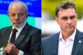 Flávio Bolsonaro discursa em palanque em Joinville ao lado dos irmãos Carlos e Jair Renan
