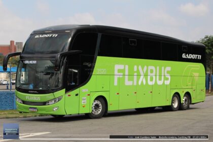 Ônibus verde e laranja da FlixBus em estrada brasileira, simbolizando linhas interestaduais travadas pela burocracia da ANTT
