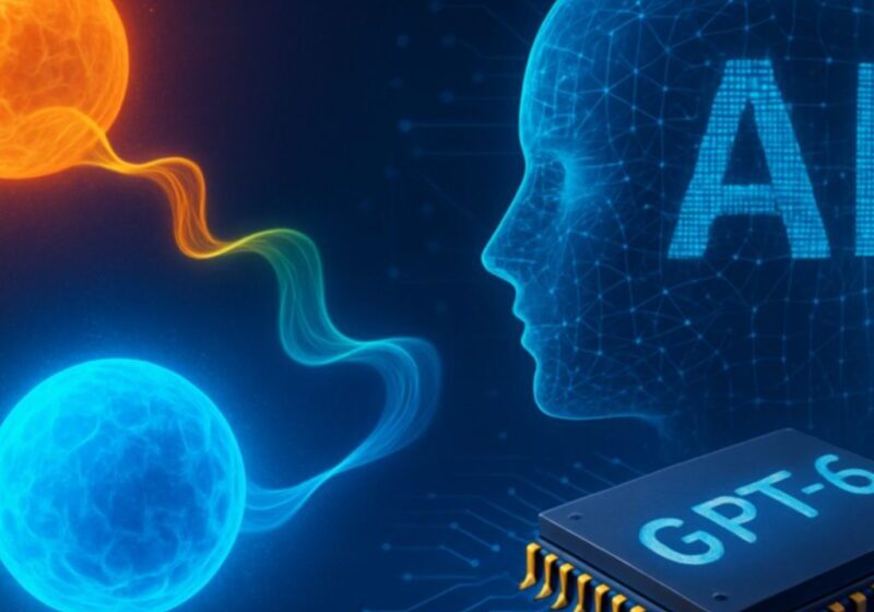 Ilustração futurista do GPT-6 Astra com redes neurais autônomas representando AGI e alerta de segurança