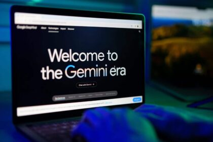 Ilustração digital: IA Gemini acessando servidores protegidos com cadeados quebrados, representando vazamento de segurança do Google