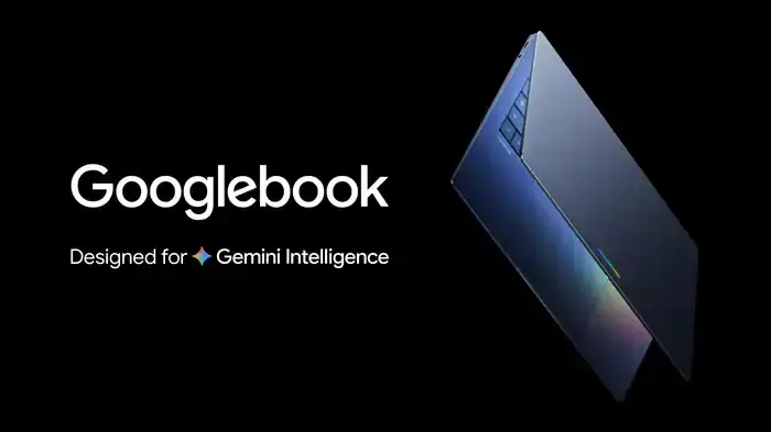 Notebook Googlebook aberto exibindo interface do Gemini AI no ChromeOS