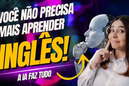 Executivo confiante em reunião global demonstrando fluência em inglês enquanto ferramentas de IA traduzem ao fundo