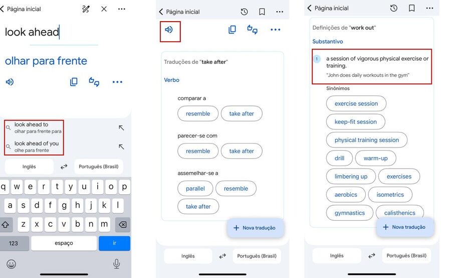 Profissional usando tradutor de IA no celular enquanto colega fala inglês em reunião de negócios