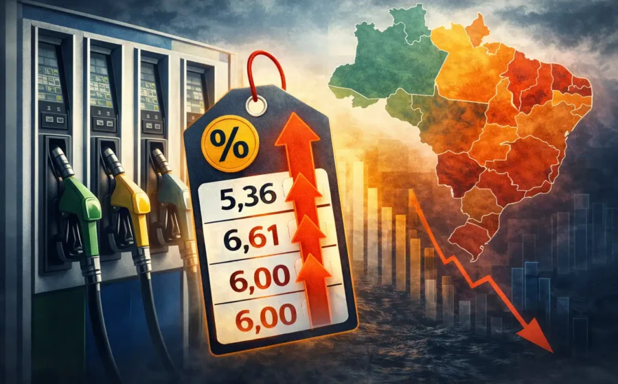 Mapa do Brasil destacando variação de ICMS nos combustíveis por estado em outubro
