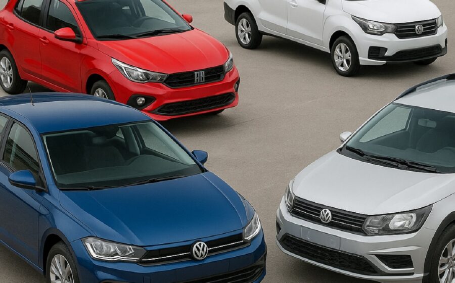 Carros em concessionária com símbolos de interrogação sobre impostos 2027