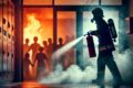 Incêndio na academia do Sindicato dos Empregados de Empresas de Segurança em Campo Grande, com bombeiros combatendo chamas